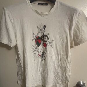 Gucci Cream Graphic Tee with Red and Black Accents
